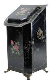 Antique Tole Ware Hand Painted Coal Scuttle w Lid