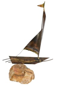 Bijan Bahar Signed Copper Sculpture of Sail Boat