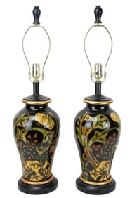 2 Contemporary Chinoisserie Style Porcelain Lamps