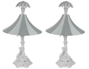 Chinoisserie Lamp w Seated Figure Under Tole Shade