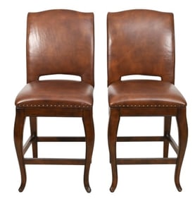 2 Frontgate Leather Custom Upholstered Bar Chairs