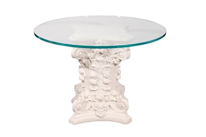 Classic Ceramic Corinthian Base Glass Dining Table