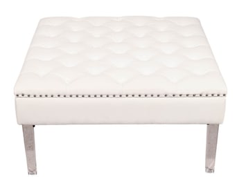 Contemporary Chesterfield White Leather Ottoman