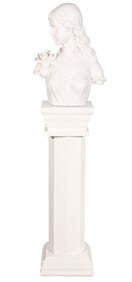 Composite Bust of Female w/ Wood Column Pedestal
