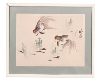 Antique Chinese Ink & Watercolor Koi Fish Painting