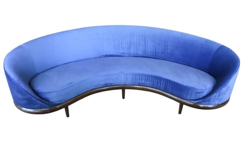 A. Rudin Modernist Curved Blue Velvet Sofa # 2769