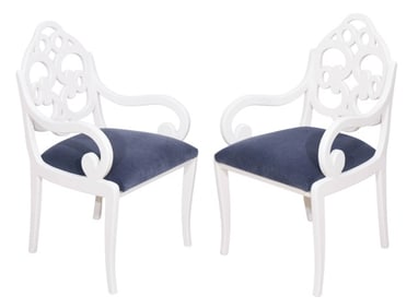 8 White Lacquer Regency Style Modern Dining Chairs