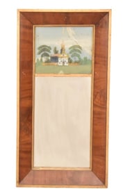 Antique Reverse Painted Burled Wood Mirror