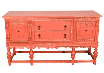 Kittinger Jacobean Style Carved Painted Sideboard