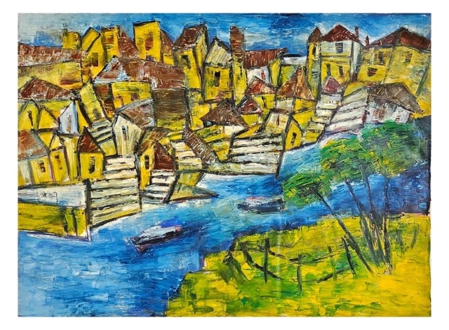 Ram Kumar Oil on Canvas: Ram Kumar Oil on Canvas. Measures 34.5 inches x 46.5 inches.Any condition statement is given as a courtesy to a client, is only an opinion and should not be treated as a statement of fact. We do not h