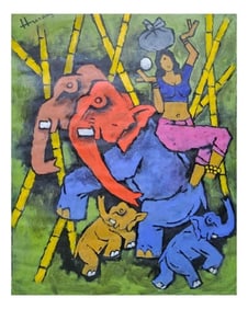 M. F. Husain Acrylic on Canvas