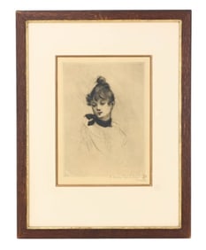 Henri Boutet Signed Engraving of Young Woman
