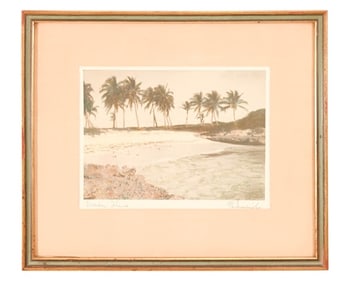 Vintage Signed Color Etching Treasure Island