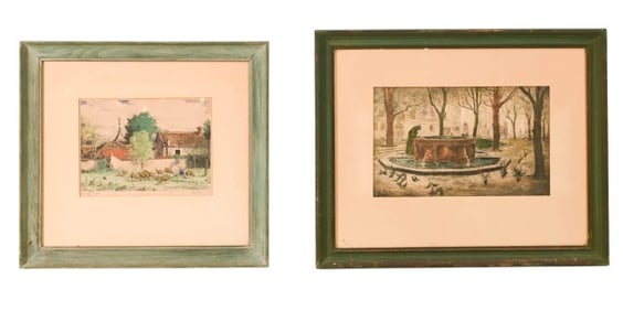 2 French Color Engravings Includes Marcel Jacque