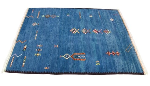Blue Hand Woven Wool Gabbeh Area Carpet