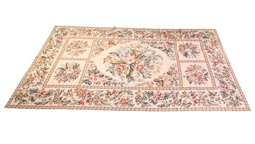 Hand Knotted Floral Needlepoint Carpet Ivory Tone