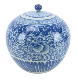 Antique Chinese Blue & White Porcelain Ginger Jar