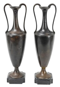 Pair Bronze & Marble Mounted 18 Inch Table Urns
