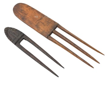 2 Antique Hand Carved Hair Combs