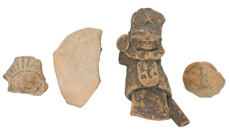 4 Pre Columbian Aztec/Mayan Pottery Fragments