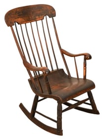 Antique American Hand Carved Painted Rocking Chair