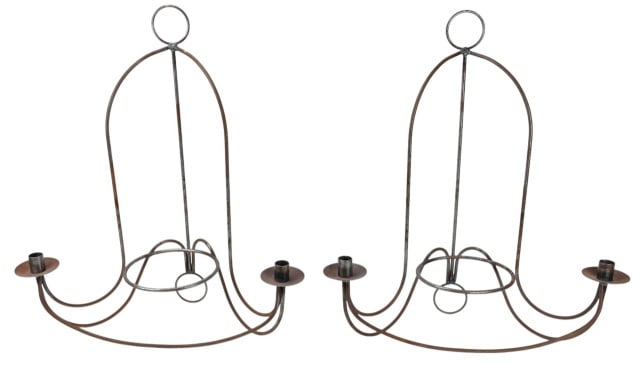 Pair Wrought Iron 3 Candle Wall Sconces (1 of 10)