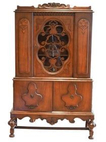 European Tudor Style Carved Curio Cabinet