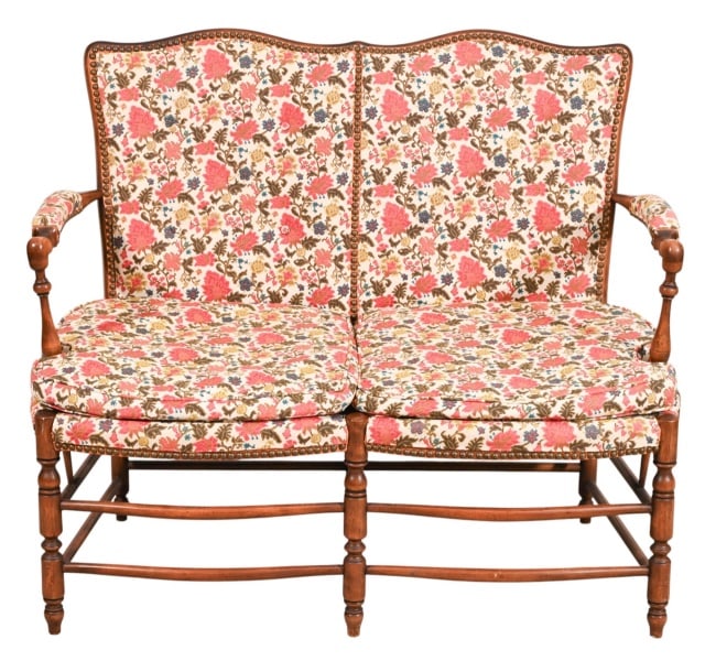 Antique French Carved Custom Upholstered Settee (1 of 15)