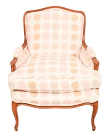 Antique Carved  Polka Dot Upholstered Lounge Chair