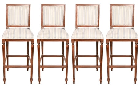 4 Louis XVI Carved Square Back Counter Stools