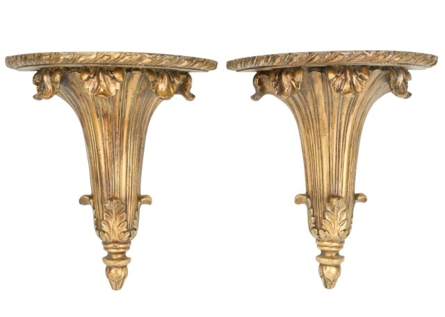 Pair Gilt Rococo Wall Display Shelves w Acanthus (1 of 10)