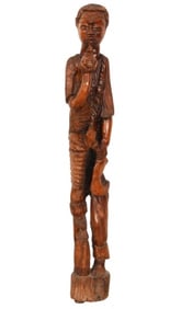 Haitian Hand Carved 46" Statue Man w Pipe