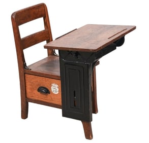 Antique School House Carved Child's Desk Combo