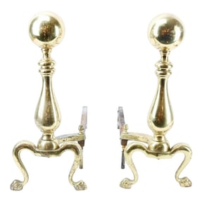 Pair Polished Brass William & Mary Style Andirons