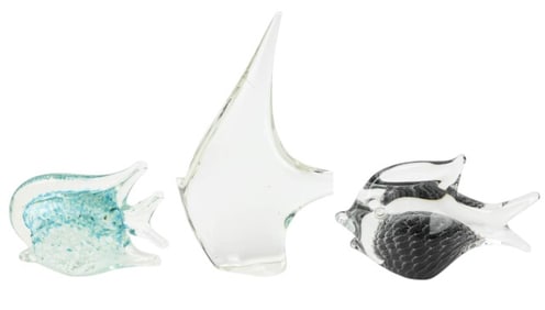 3 Murano Art Glass Multi Color  Angel Fish