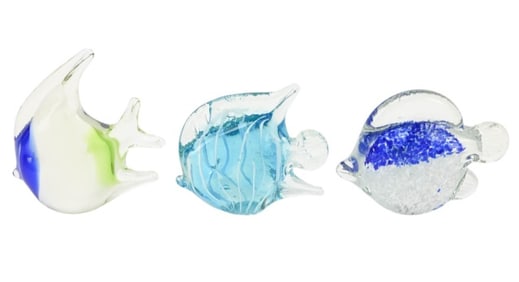 3 Murano Art Glass Multi Color  Angel Fish
