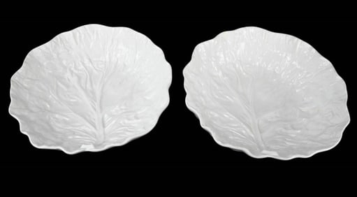 2 Portuguese White Cabbage Pottery Salad Bowls