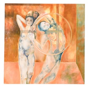 Signed Contemporary Two Sisters Oil on Canvas