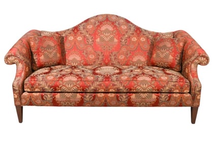 Ethan Allen Hepburn Upholstered Camel Back Sofa