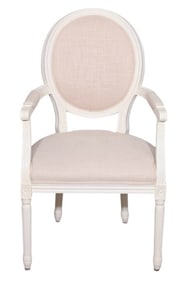 French Carved Upholstered Round Back Armchair