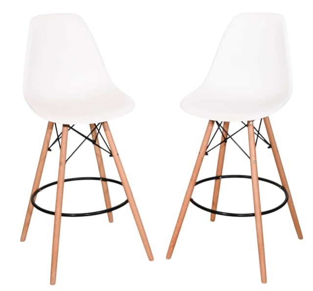 Pair Modern Eggshell Style Bar Stool Height Chairs (1 of 13)