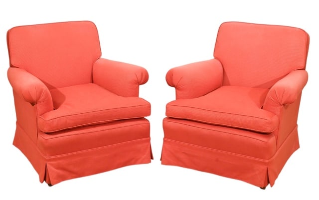 Pair Custom Upholstered Skirted Arm Chairs (1 of 14)