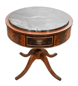 Flame Mahogany Leather Top Drum Table