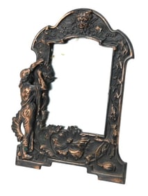 Antique Art Nouveau Bronze Figural Table Mirror
