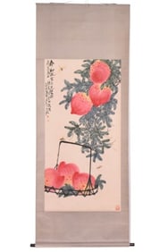 After Qi Baishi Chinese Scroll Painting Peaches
