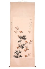 After Zhang Xiong Chinese Scroll Painting Sparrows