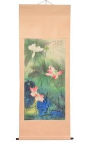 After Xie Zhiliu Chinese Scroll Painting Lillies