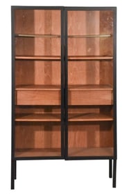 Crate & Barrel Pickled Oak and Black Steel Cabinet