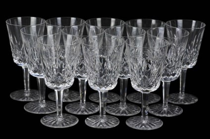 12 Large Waterford Crystal Lismore Wine Glasses