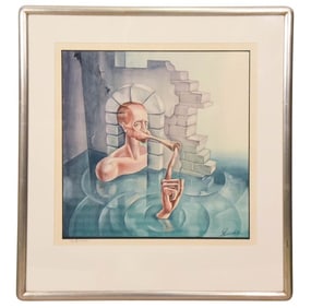 Signed Surrealist Lithograph Framed